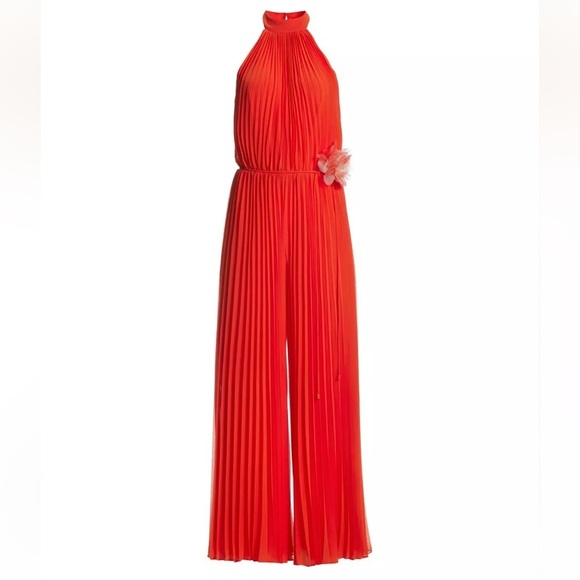 NWT Boston Proper High Neck Pleated Jumpsuit in Vibrant Orange size 14 - Picture 3 of 11